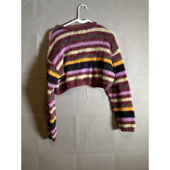 Social Collision Sweater Womens Small Striped Fuzzy Cropped Star Pullover - Picture 5 of 5